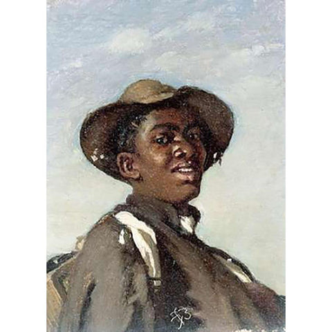 A Negro, Head and Shoulders Black Modern Wood Framed Art Print with Double Matting by Buchser, Frank