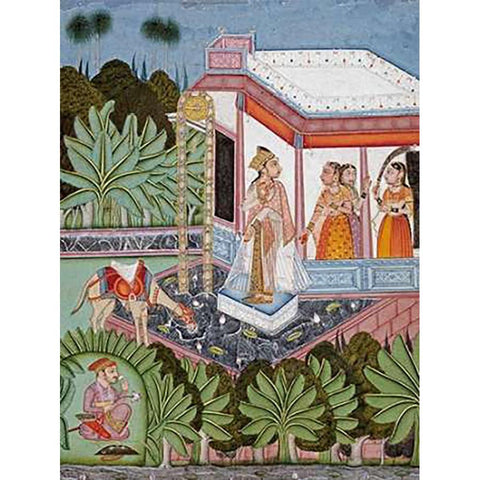 The Elopement of Dhola and Maru Black Modern Wood Framed Art Print with Double Matting by Bundi