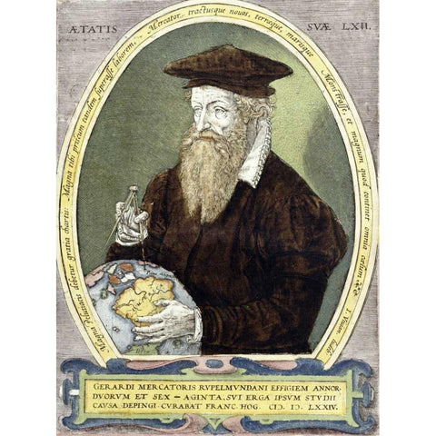 Gerard Mercator Gold Ornate Wood Framed Art Print with Double Matting by Busius, Bernardus