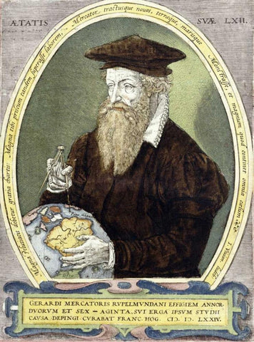 Gerard Mercator Black Ornate Wood Framed Art Print with Double Matting by Busius, Bernardus