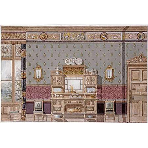 Hunting Lodge Interior Gold Ornate Wood Framed Art Print with Double Matting by Candish, Charles