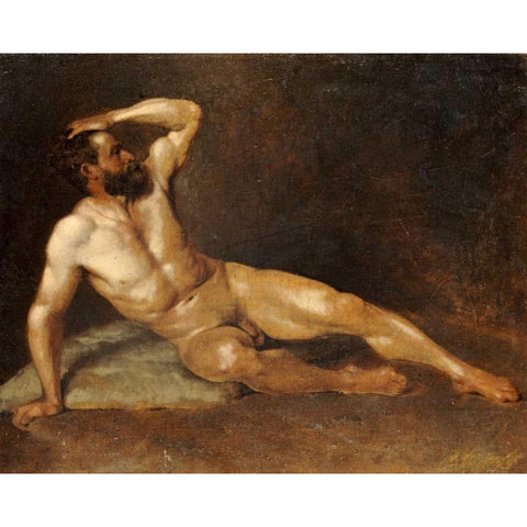 A Reclining Male Nude Black Modern Wood Framed Art Print with Double Matting by Von Staschiripka Canon, Hans