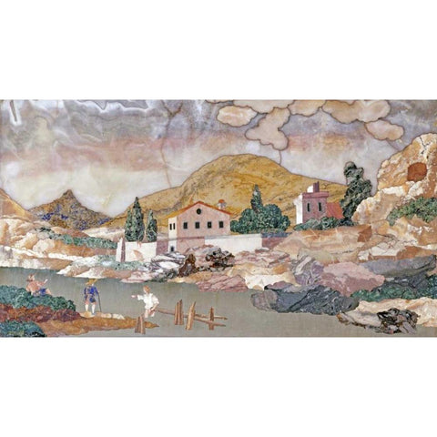 Pietra Dura Landscape White Modern Wood Framed Art Print by Cappelli, Baccio