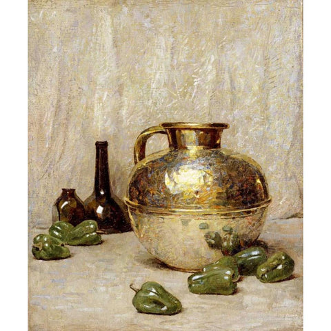 Still Life With Green Peppers and Jug Black Modern Wood Framed Art Print with Double Matting by Carlsen, Soren Emil