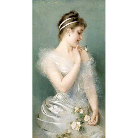 The Butterfly White Modern Wood Framed Art Print by Carrier-Belleuse, Pierre