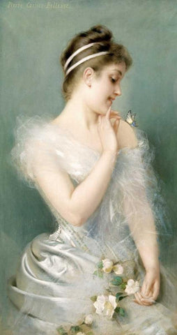 The Butterfly Black Ornate Wood Framed Art Print with Double Matting by Carrier-Belleuse, Pierre