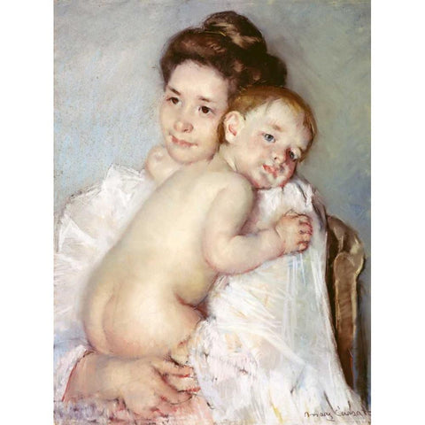 The Young Mother Gold Ornate Wood Framed Art Print with Double Matting by Cassatt, Mary