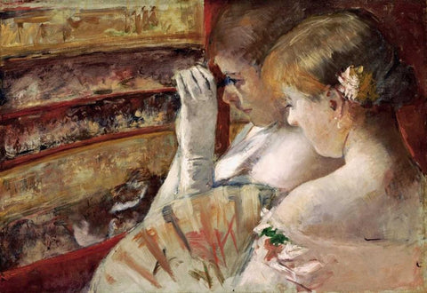 In The Box White Modern Wood Framed Art Print with Double Matting by Cassatt, Mary