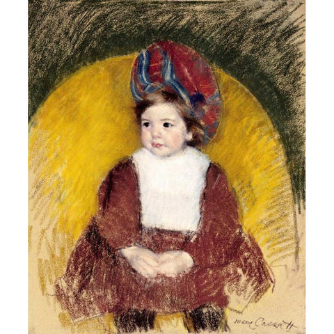 Margot In a Dark Red Costume White Modern Wood Framed Art Print by Cassatt, Mary