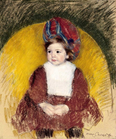 Margot In a Dark Red Costume White Modern Wood Framed Art Print with Double Matting by Cassatt, Mary