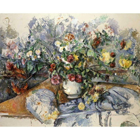 A Large Bouquet of Flowers Black Modern Wood Framed Art Print by Cezanne, Paul