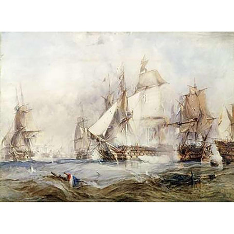 The Battle of Traflagar Black Modern Wood Framed Art Print with Double Matting by Chambers, George