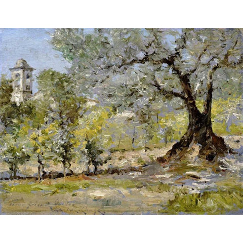 Olive Trees In Florence Gold Ornate Wood Framed Art Print with Double Matting by Chase, William Merritt