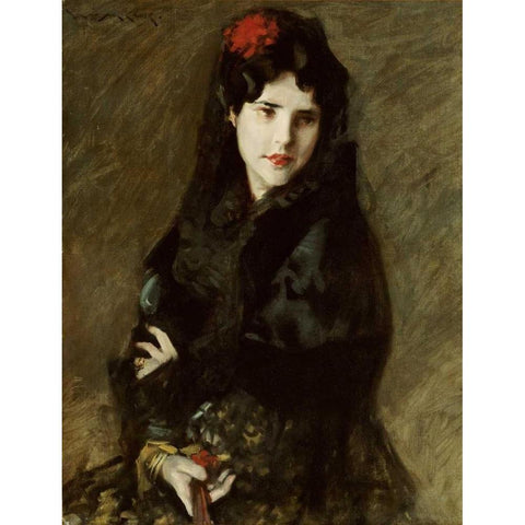 Mrs. Chase In Spanish Costume White Modern Wood Framed Art Print by Chase, William Merritt