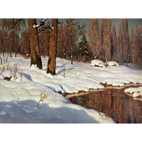 Snowscape Black Modern Wood Framed Art Print with Double Matting by Choultse, Ivan Federovich