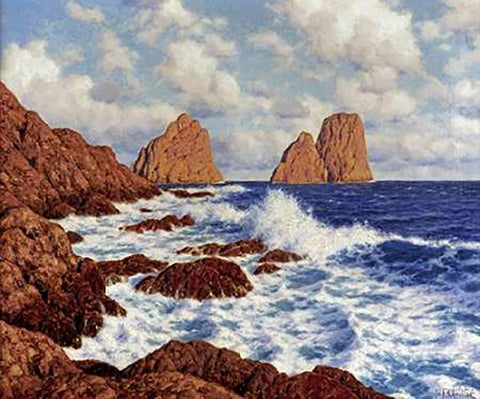 The Rocks at Capri White Modern Wood Framed Art Print with Double Matting by Choultse, Ivan Federovich