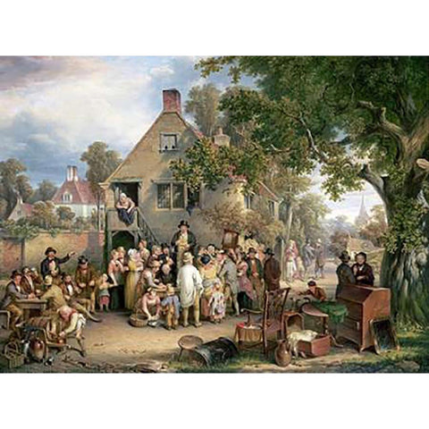 An Auction In a Village Gold Ornate Wood Framed Art Print with Double Matting by Cockburn, Edwin