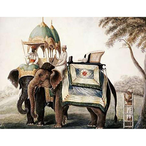 Elephants With Their Mahout Gold Ornate Wood Framed Art Print with Double Matting by School, Company