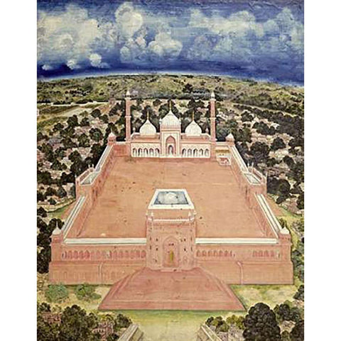 The Great Mosque, Delhi White Modern Wood Framed Art Print by School, Company