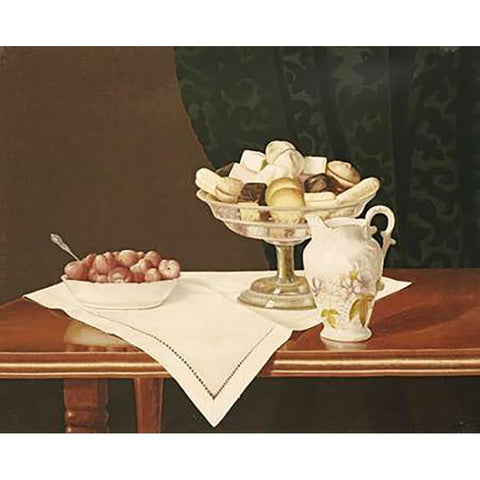 Still Life With Sweets and Strawberries Black Modern Wood Framed Art Print with Double Matting by Cope, George