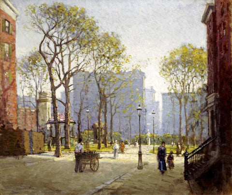 Late Afternoon, Washington Square Black Ornate Wood Framed Art Print with Double Matting by Cornoyer, Paul
