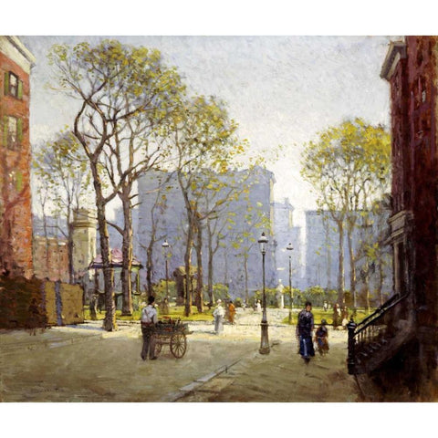 Late Afternoon, Washington Square Gold Ornate Wood Framed Art Print with Double Matting by Cornoyer, Paul