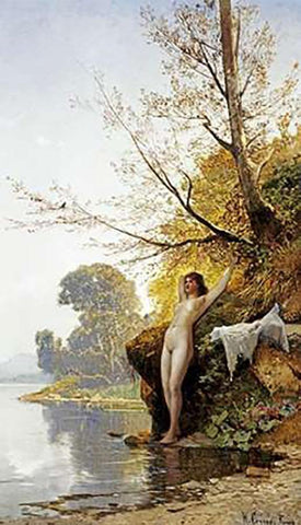 The Bather White Modern Wood Framed Art Print with Double Matting by Corrodi, Hermann David Salomon