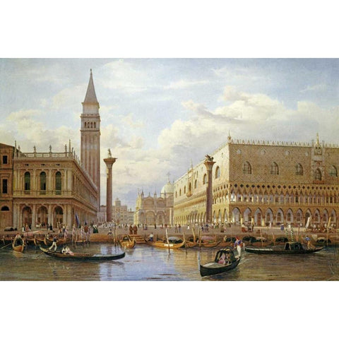 A View of The Piazzetta With The Doges Palace From The Bacino, Venice Black Modern Wood Framed Art Print with Double Matting by Corrodi, Salomon