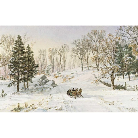 Winter on Ravensdale Road, Hastings-On-Hudson, New York White Modern Wood Framed Art Print by Cropsey, Jasper Francis