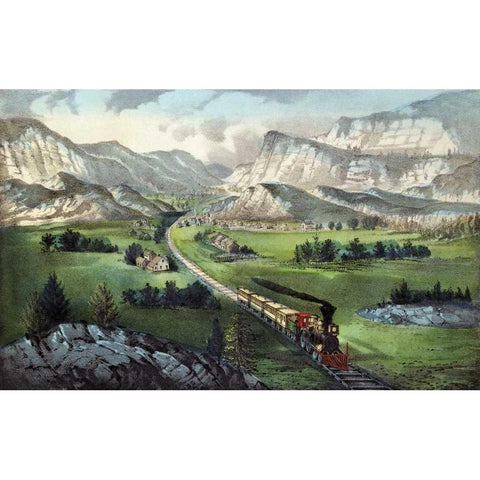 The Great West Black Modern Wood Framed Art Print with Double Matting by Currier and Ives