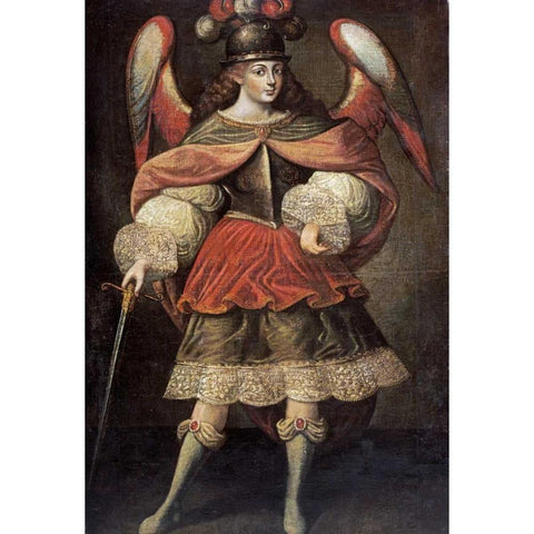 Archangel Miguel Black Modern Wood Framed Art Print by Cuzco School