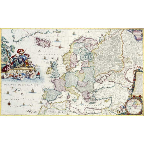 Map of Europe White Modern Wood Framed Art Print by Danckerts, Cornelis