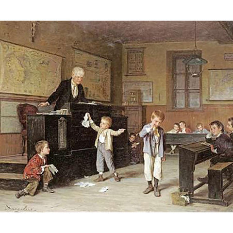 The School Room Gold Ornate Wood Framed Art Print with Double Matting by Dargelas, Andre Henri