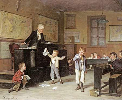 The School Room Black Ornate Wood Framed Art Print with Double Matting by Dargelas, Andre Henri