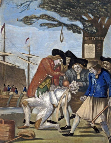 Tarring and Feathering White Modern Wood Framed Art Print with Double Matting by Dawe, Philip