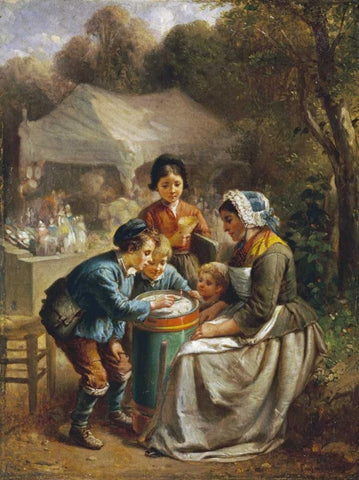 The Toy Seller White Modern Wood Framed Art Print with Double Matting by De Metz, Francois-Louis Lanfant