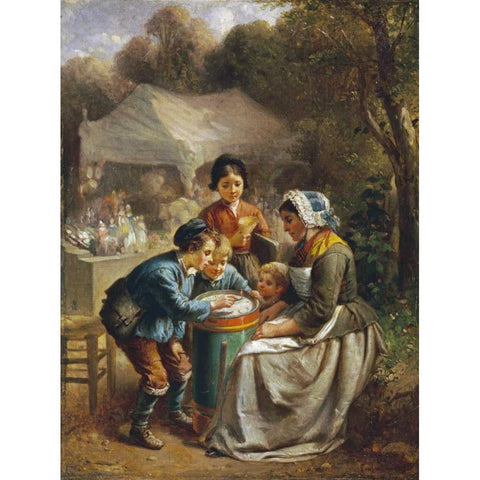 The Toy Seller Black Modern Wood Framed Art Print by De Metz, Francois-Louis Lanfant