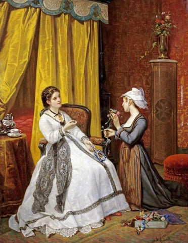 Flowers For The Lady Black Ornate Wood Framed Art Print with Double Matting by De Pinelli, Auguste