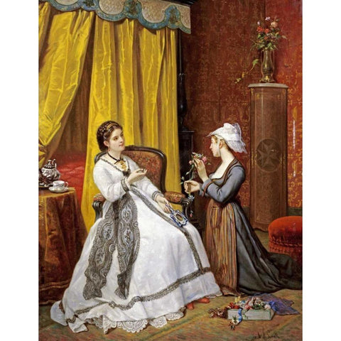 Flowers For The Lady Black Modern Wood Framed Art Print by De Pinelli, Auguste