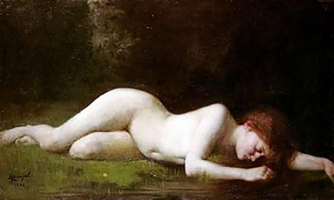 Biblis Changing Into a Fountain Black Ornate Wood Framed Art Print with Double Matting by De Pujol, Abel