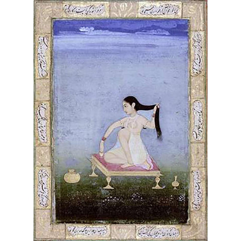 A Woman at Her Toilet Gold Ornate Wood Framed Art Print with Double Matting by Deccan