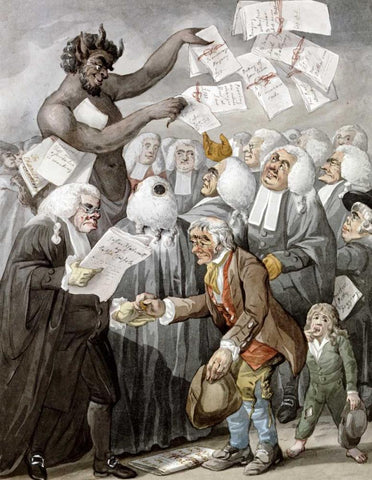 The Devil Among Lawyers White Modern Wood Framed Art Print with Double Matting by Dighton, Robert