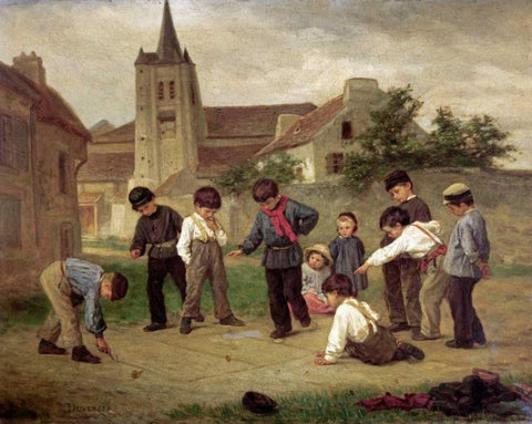 Hopscotch Black Ornate Wood Framed Art Print with Double Matting by Duverger, Theophile Emmanuel