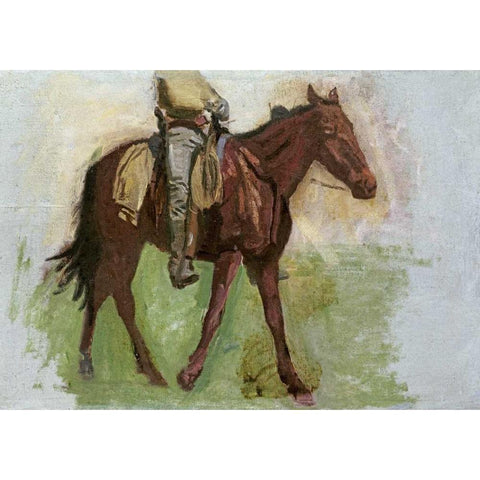 Sketch For Cowboys In The Badlands White Modern Wood Framed Art Print by Eakins, Thomas