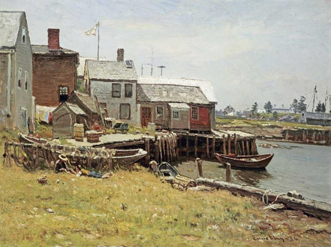 Fishing Pier White Modern Wood Framed Art Print with Double Matting by Enneking, John Joseph