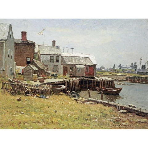 Fishing Pier White Modern Wood Framed Art Print by Enneking, John Joseph