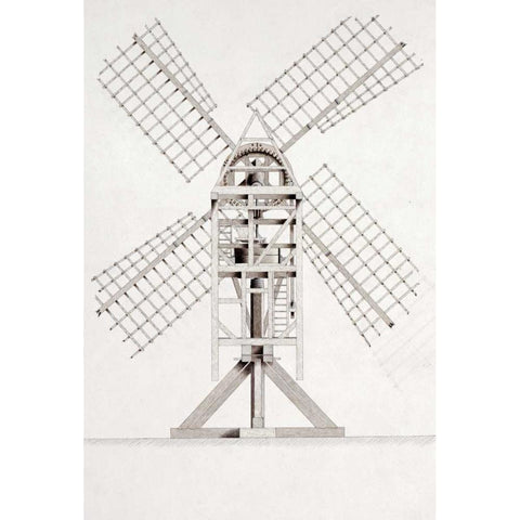 Drawings For Windmills White Modern Wood Framed Art Print by Faed, John