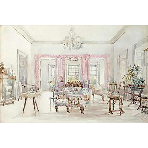 The Drawing Room of Queens House, Barbados, 1880 White Modern Wood Framed Art Print by Grimston Fawkes, Col. Lionel