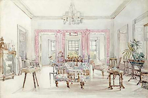 The Drawing Room of Queens House, Barbados, 1880 White Modern Wood Framed Art Print with Double Matting by Grimston Fawkes, Col. Lionel