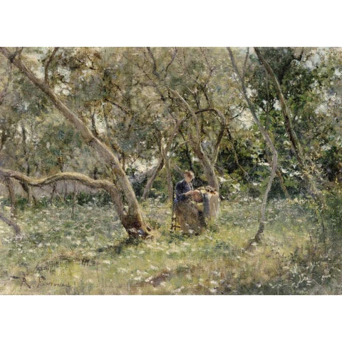 In The Orchard White Modern Wood Framed Art Print by Fontana, Roberto